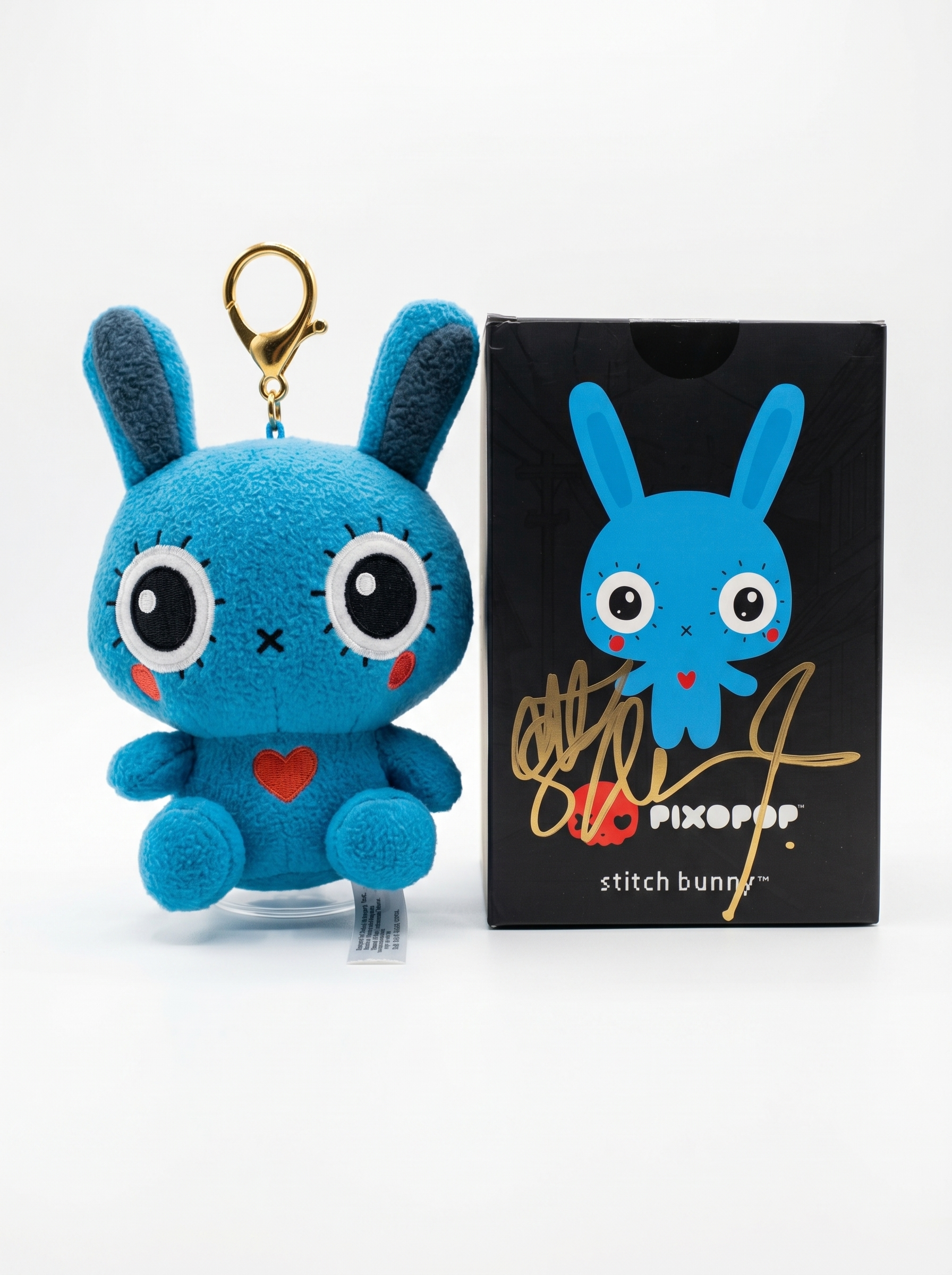 Hand signed Stitch Bunny Keychain and Box