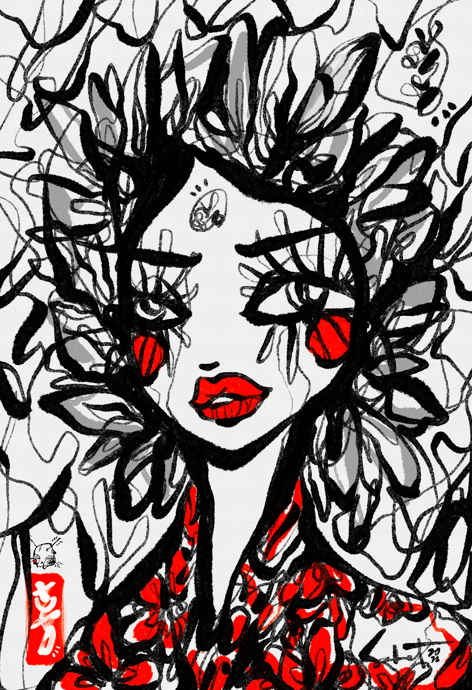 Yatomi 2022 Sabet 13" x 19" Mixed Media Original