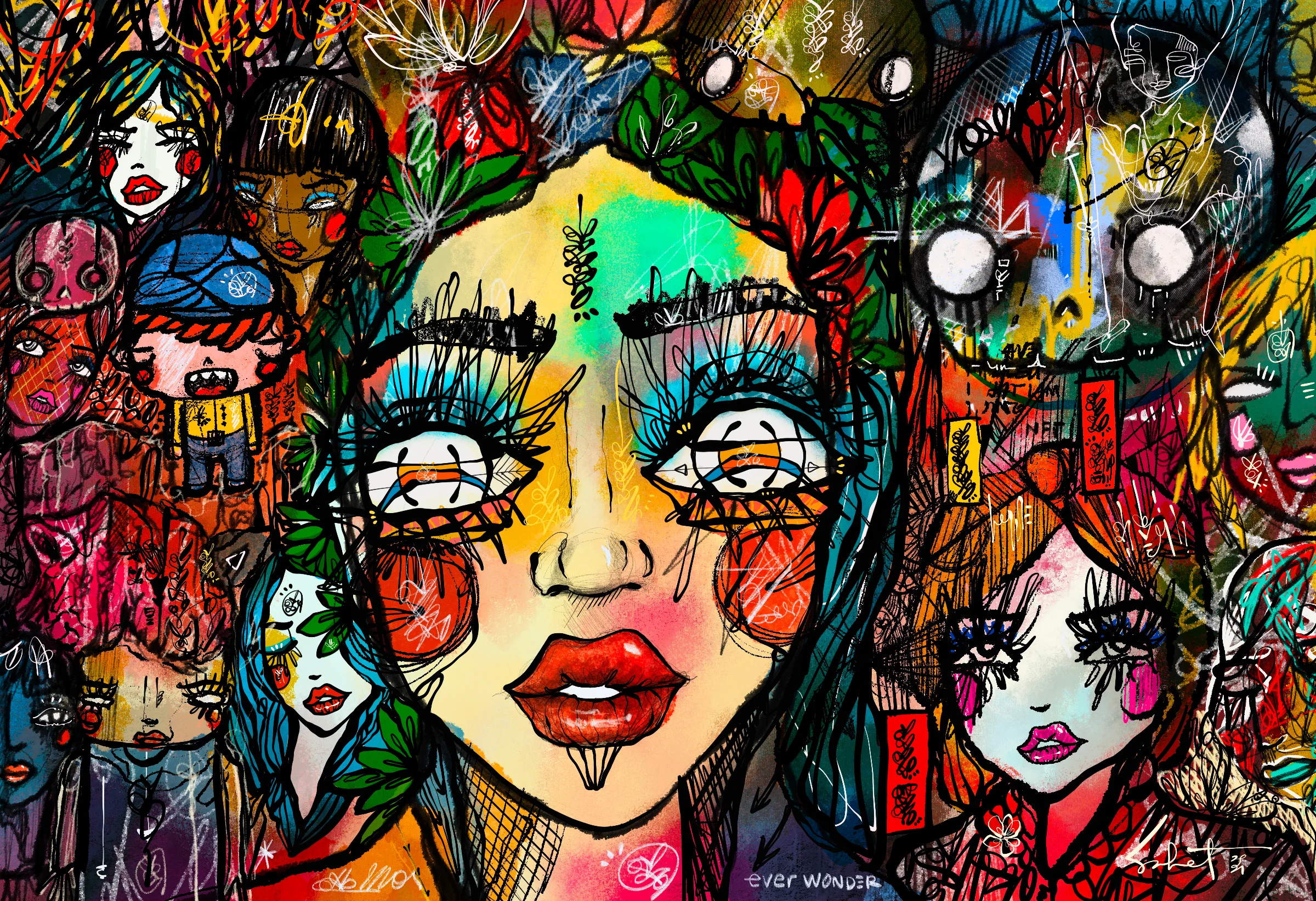 Twin Flames 2021 Sabet 13" x 19" Mixed Media Original