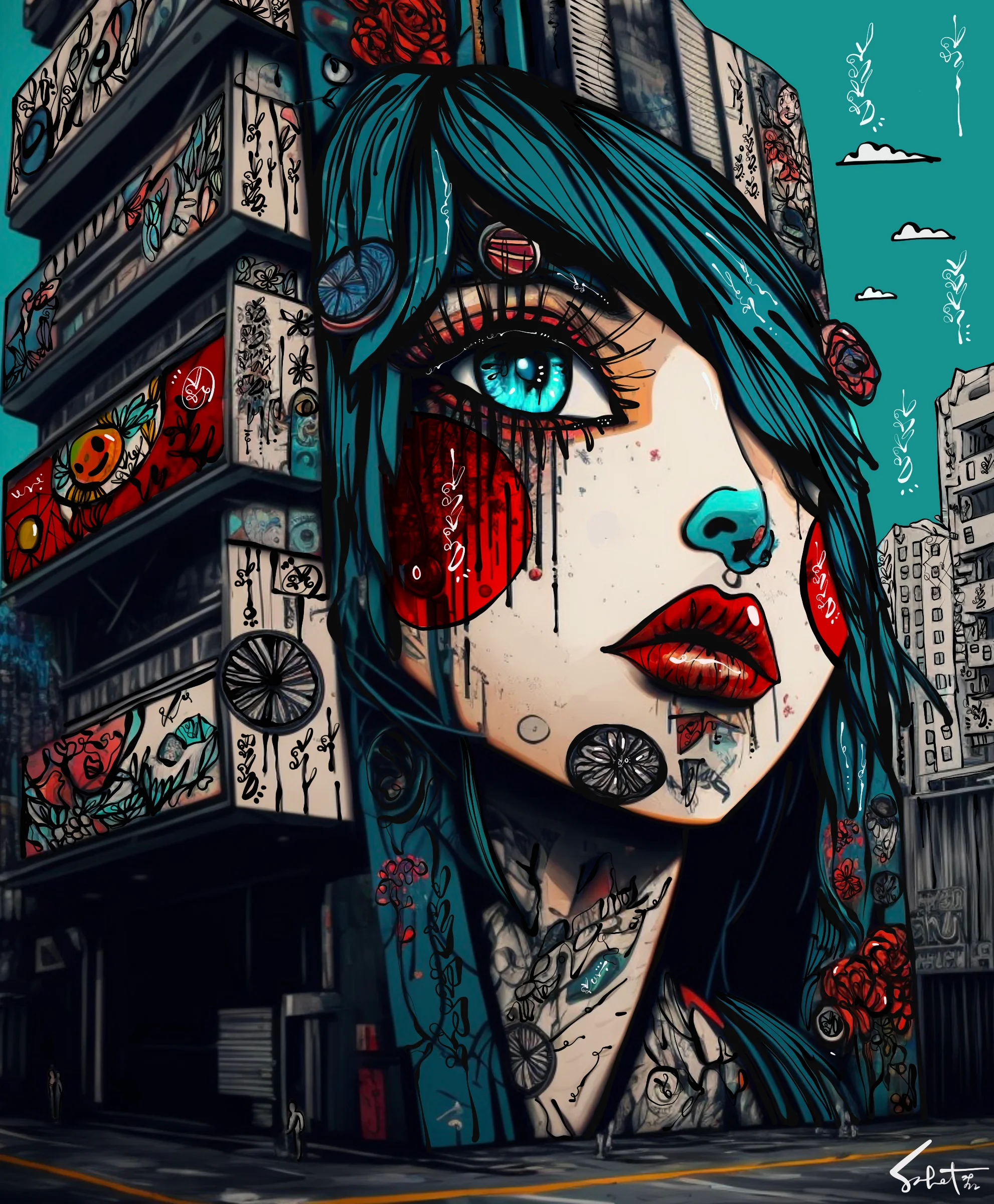 Tokyo Drift 2022 Sabet 13" x 19" Mixed Media Original