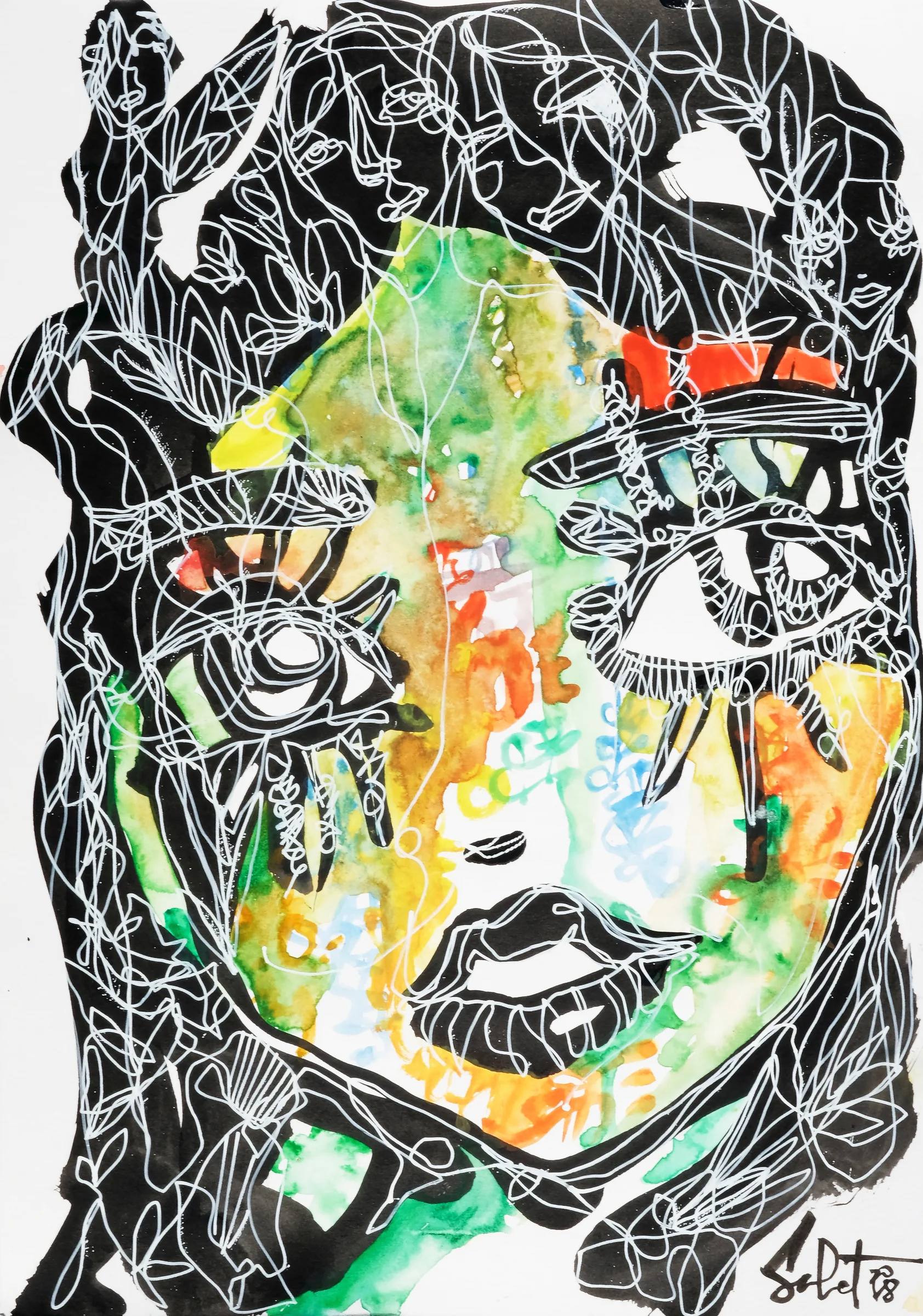 Graphic kiss 2026 Sabet 13" x 19" Mixed Media Original
