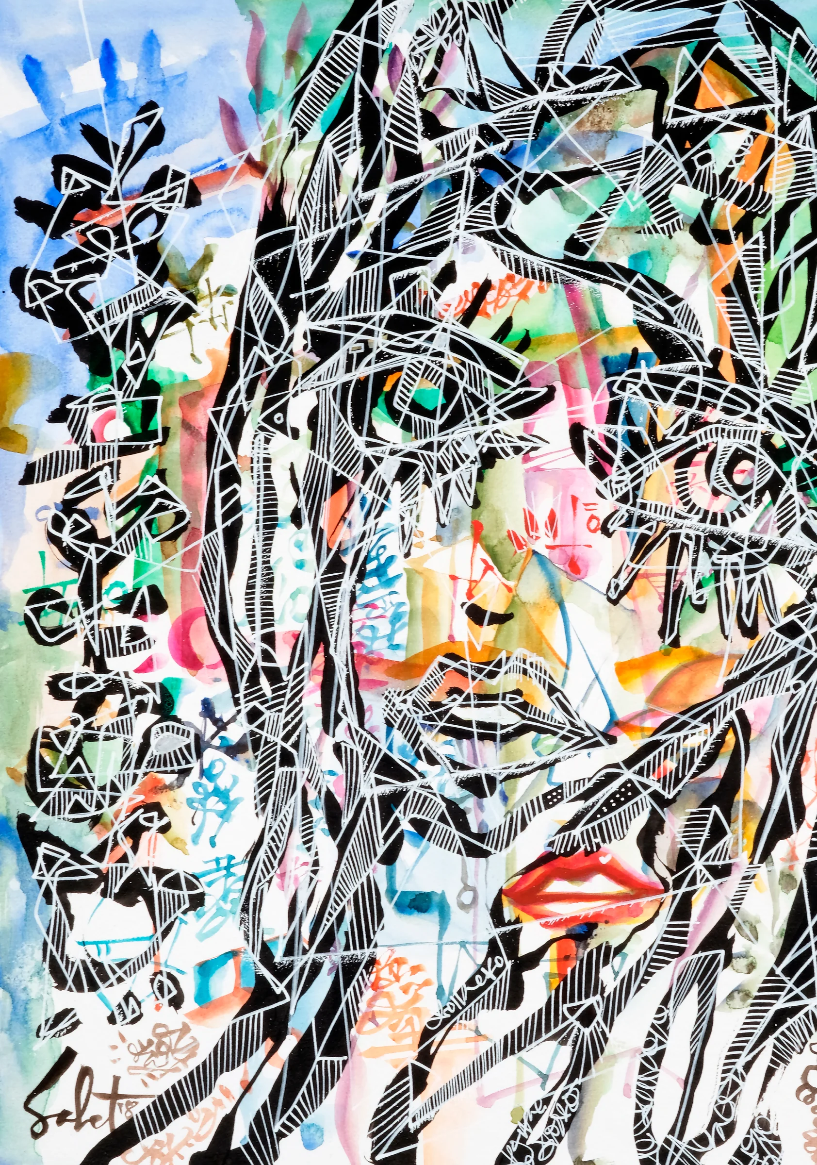 Life curve 2018 Sabet 13" x 19" Mixed Media Original