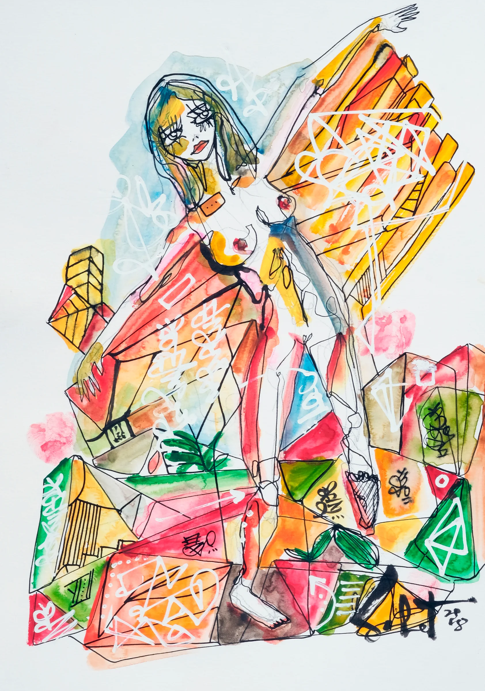 Free Flight 2018 Sabet 13" x 19" Mixed Media Original
