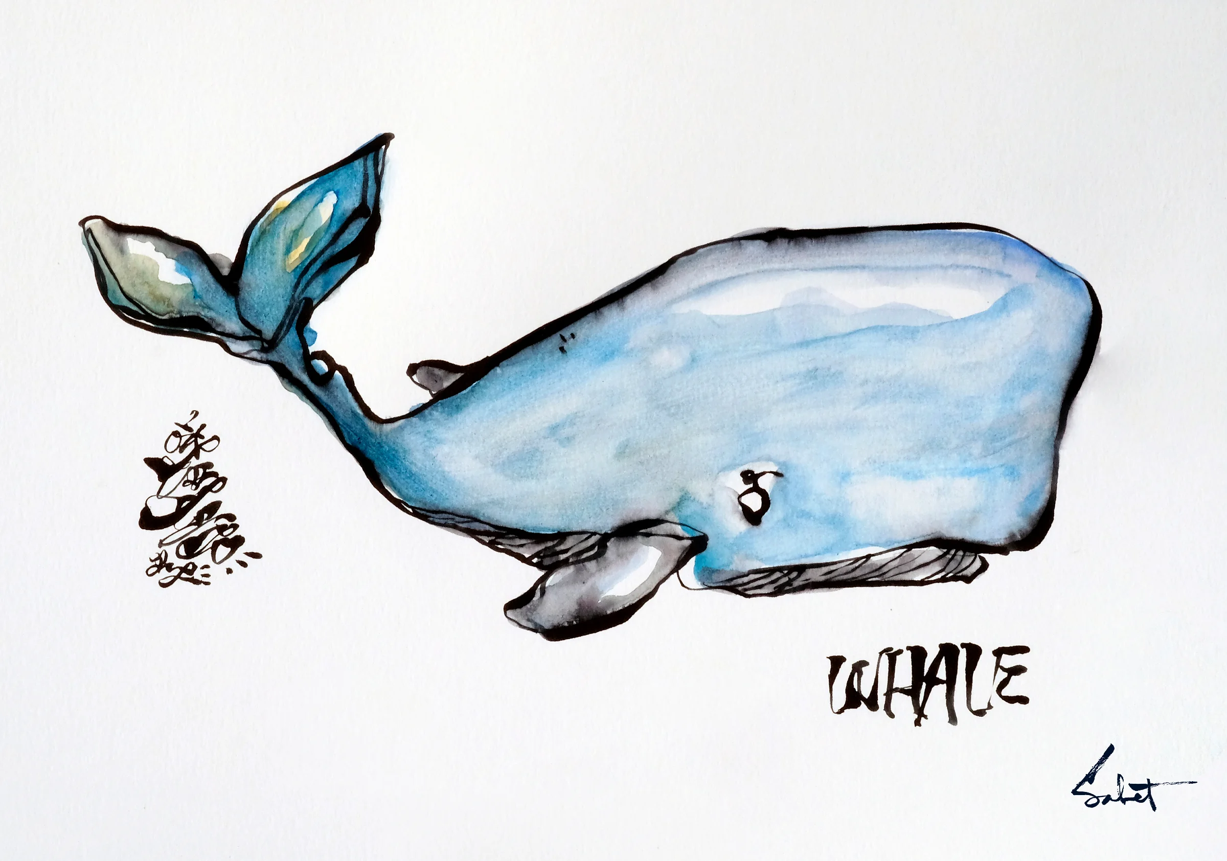 Whale 2018 Sabet 13" x 19" Mixed Media Original