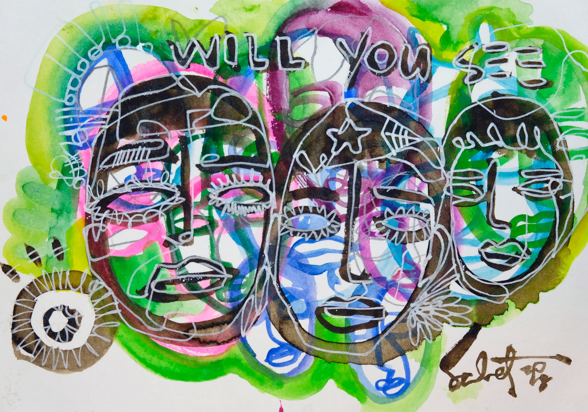 See you 2018 Sabet 13" x 19" Mixed Media Original
