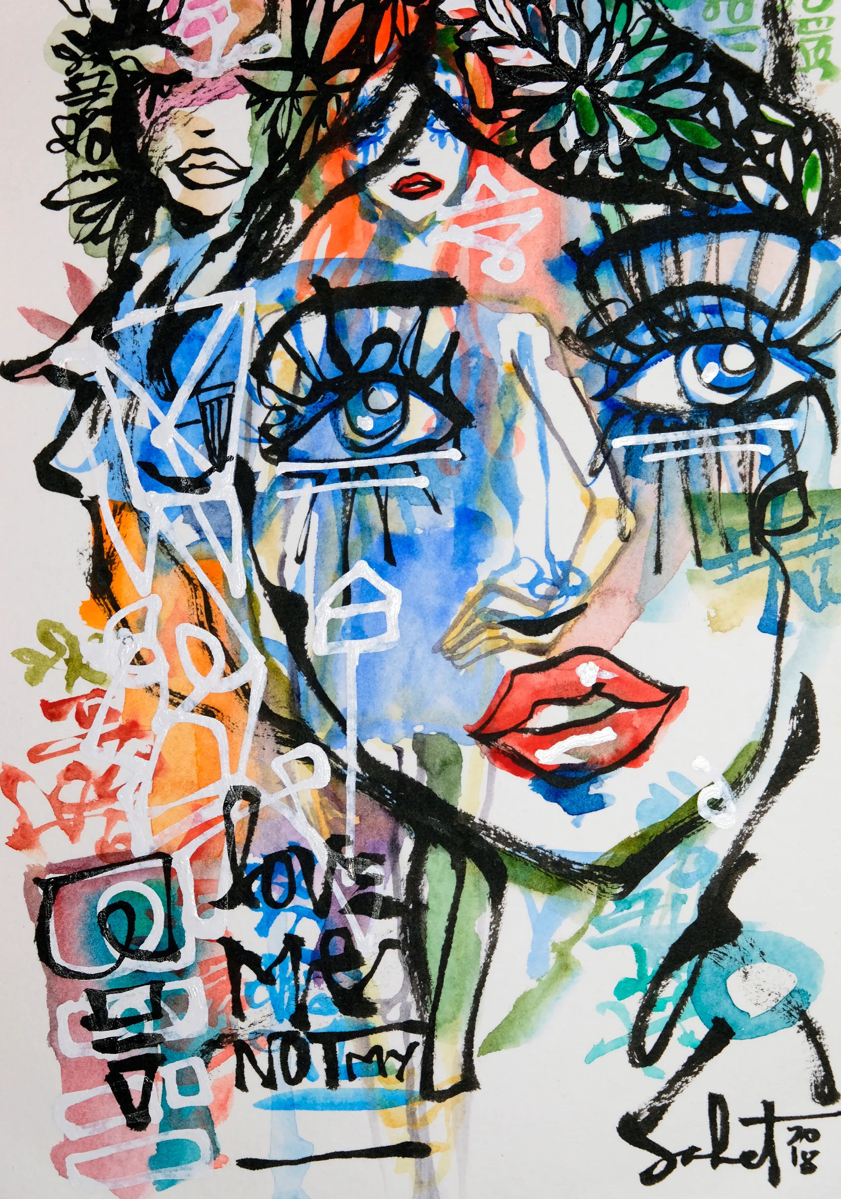 Love me 2018 Sabet 13" x 19" Mixed Media Original