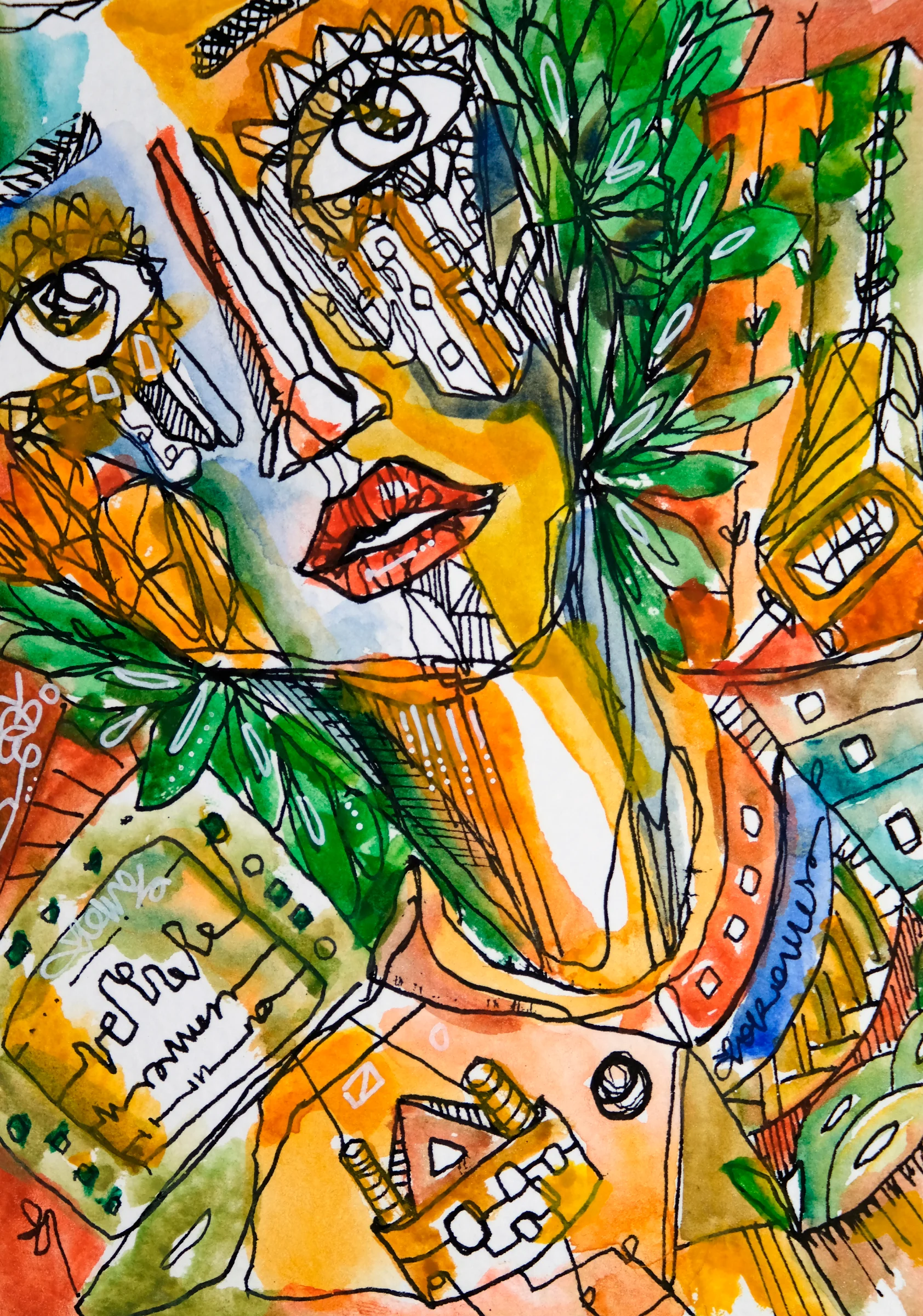 Green hearts 2026 Sabet 13" x 19" Mixed Media Original