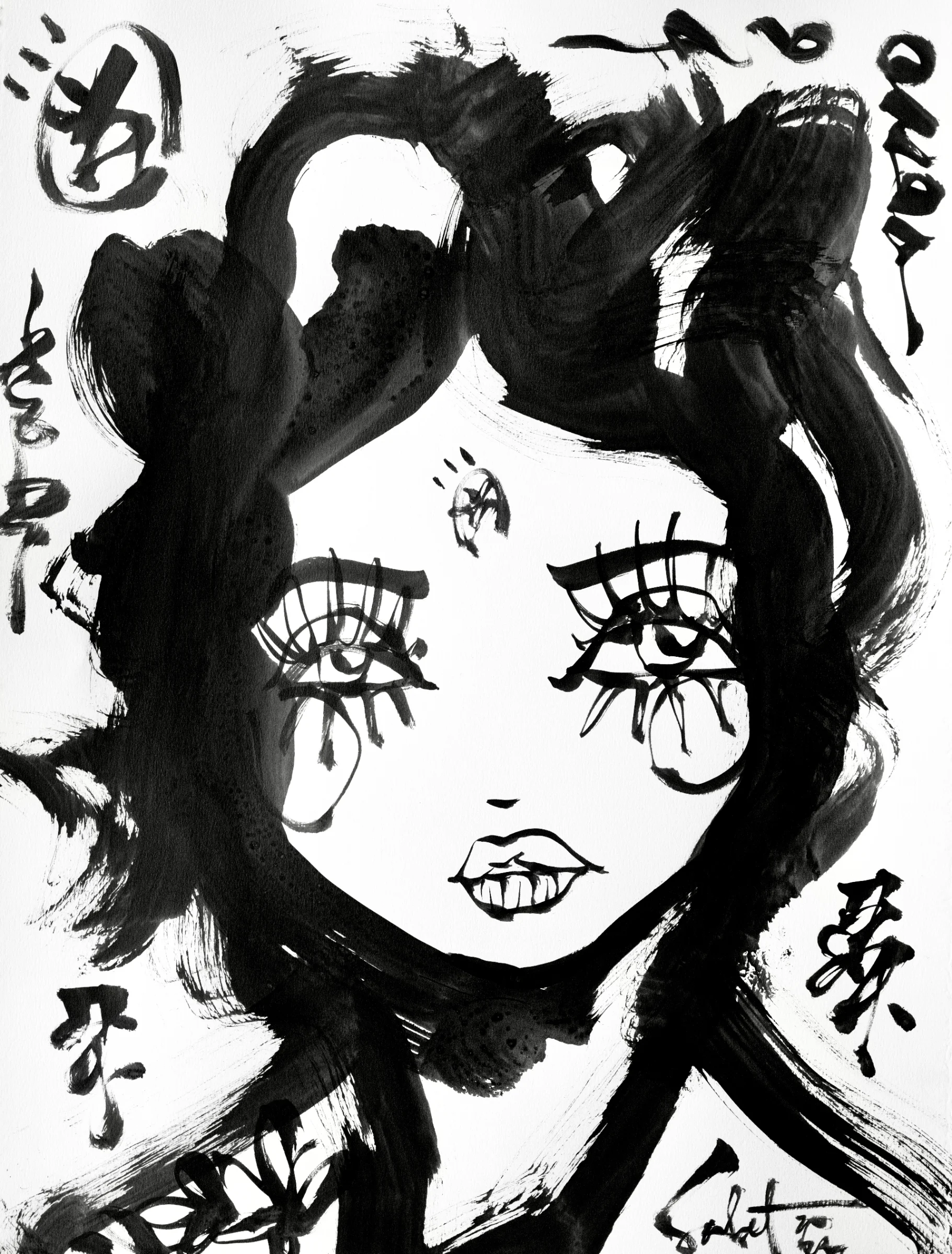 Pompom | Ink + Flow | Icons 2026 Sabet 22" x 30" Original Ink on Archival Paper